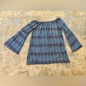 Women's Blue Printed Bell Sleeve Tunic
